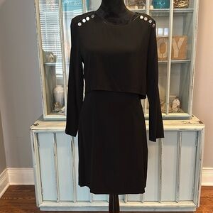 The Kooples black dress with silver and faux leather detail. Size 42 (medium US)